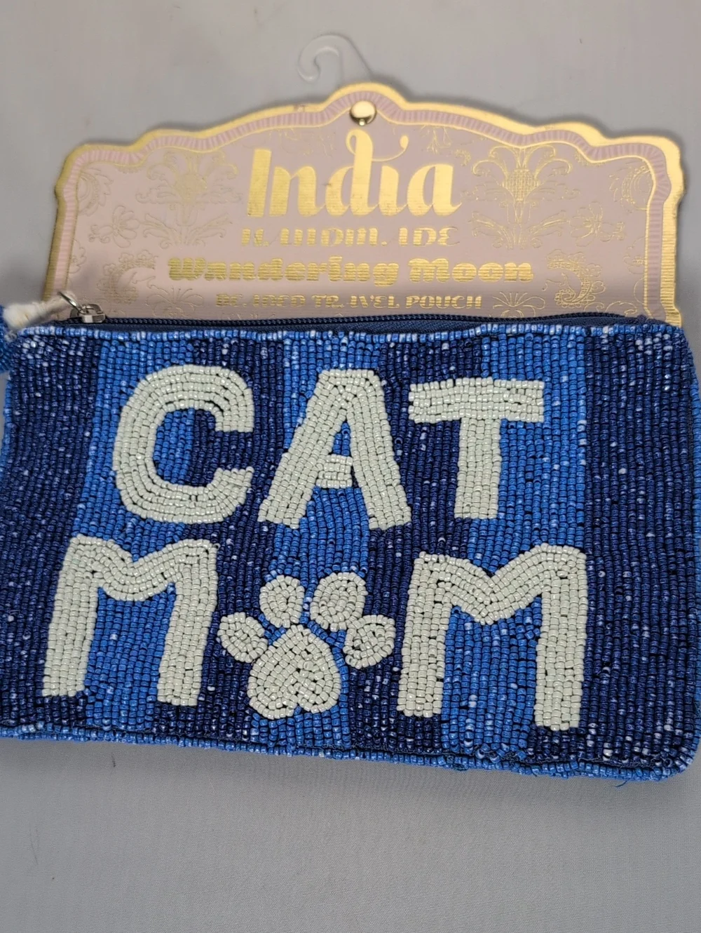 Wandering Moon Hand Beaded Cat Mom Zipper Travel Pouch